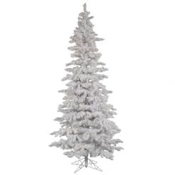 10 Foot Flocked White Slim Spruce Tree: Clear LEDs