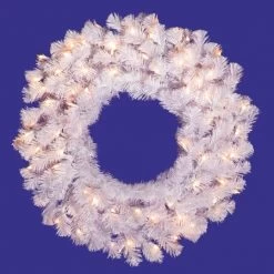 48 Inch Crystal White Wreath: Clear Lights