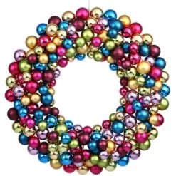 24 Inch Multi Colored Ornament Ball Wreath