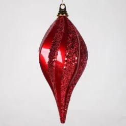 12 Inch Christmas Candy Glitter Swirl Drop Ornament: Red