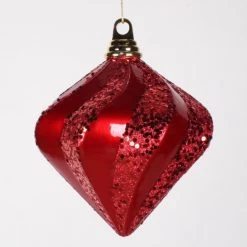 6 Inch Candy Glitter Swirl Christmas Diamond Ornament: Red
