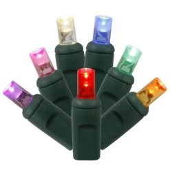 50 Foot Wide Angle LED Lights - 6 Inch Spacing On Green Wire: Multi-Colored