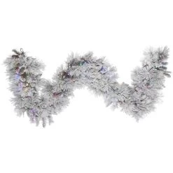 9 Foot Alberta Flocked Garland: Multi-Colored LEDs