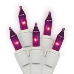 16 Foot 50 Lamp Lock Mini Light End-to-End Set W/ White Wire: Purple Lights