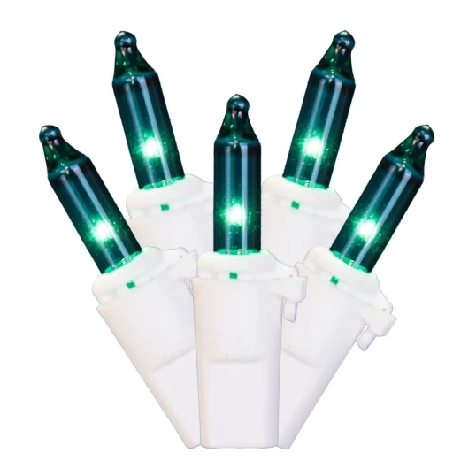 16 Foot 50 Lamp Lock Mini Light End-to-End Set W/ White Wire: Teal Lights