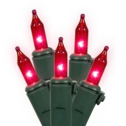 33 Foot Outdoor Mini-light Strand On Green Wire: 100 Pink Lights