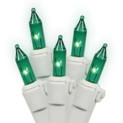 16 Foot 50 Lamp Lock Mini Light End-to-End Set W/ White Wire: Green Lights