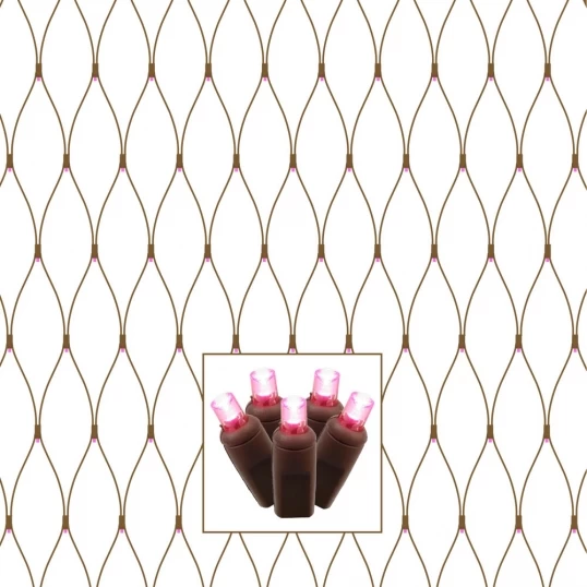 2x8 Foot End Connecting Wide Angle LED Brown Light Net: 150 Pink Lights