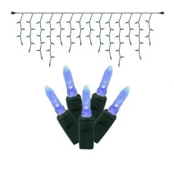 9 Foot M5 LED Green Icicle Light Strand - 3.5 Inch Spacing: Blue Lights