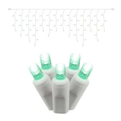 9 Foot Wide Angle White Icicle LED Strand: Green Lights